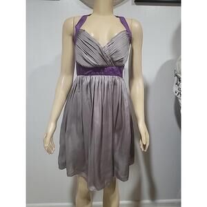 Miss Closet Small Ladies Grey PurpleSilk Casual Party Cocktail Mini Dress NWT #C